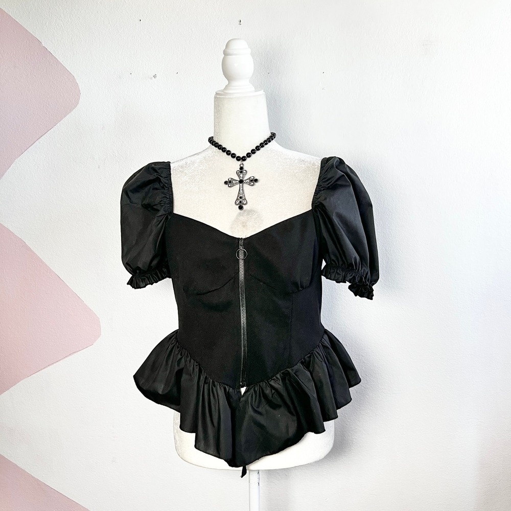 SHEIN Black Puff Sleeve Top Victorian‎ Gothic Whimsigoth Milkmaid Large